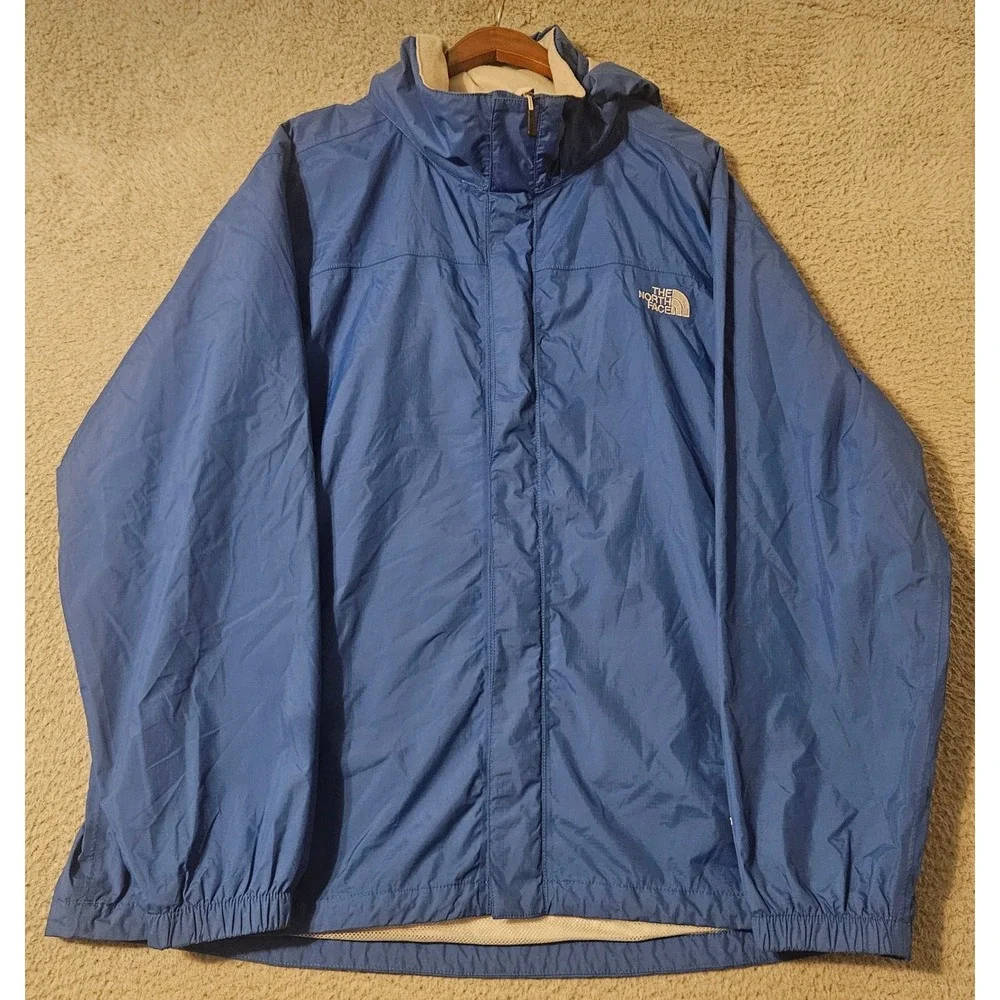 The North Face HyVent Rain Jacket Mens Size XL Blue Ripstop Hooded Shell Mesh